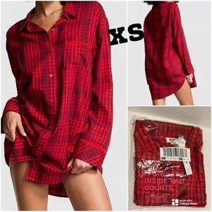 VS PINK NWT Festive Flannel Velvet-Trim Sleepshirt